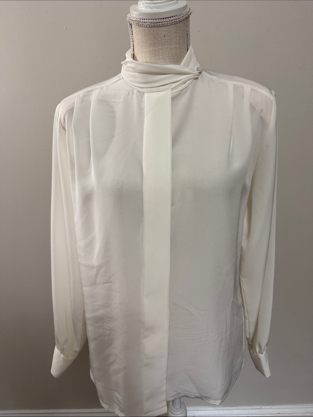 Pendleton Cream‎ High-Neck Tie Blouse